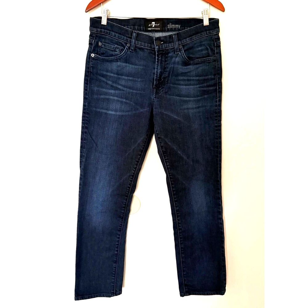 7 for All Mankind Luxe Performance Slimmy Mid Rise Stretch Denim Jeans Sz 32